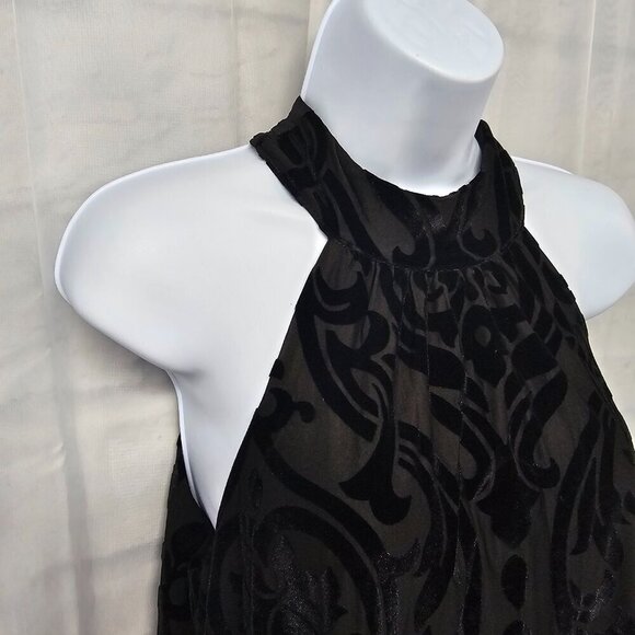 Francescas Black Velour Flocked Choker Tank Goth Boho Burnout Romantic S - Picture 6 of 13